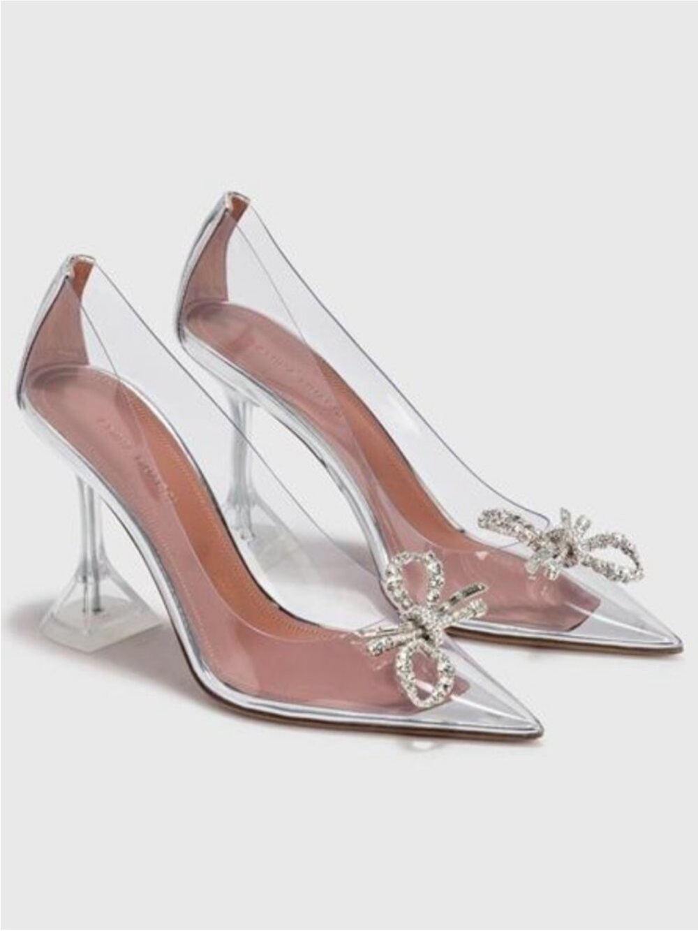 Size 39 Amina Muaddi Rosie Crystal Embellished Bow PVC Pumps